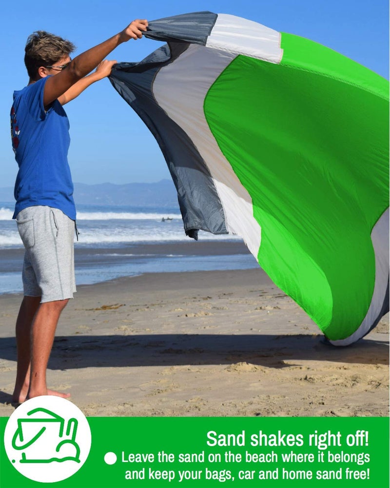 ECCOSOPHY Sandproof Beach Blanket - Oversized Sand Free Beach Mat 9'x10' - Lightweight Outdoor Picnic Blanket Anchored with 4 Corner Sand Pockets & Plastic Stakes - Heat Proof, Quick Drying & Compact - Image 5